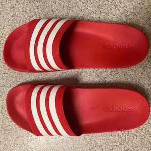 ADILETTE SHOWER SLIDES- Red and White, Excellent